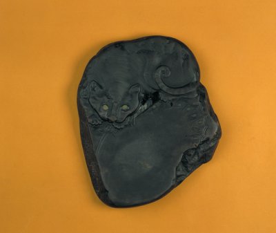 图片[1]-End stone cat butterfly inkstone-China Archive